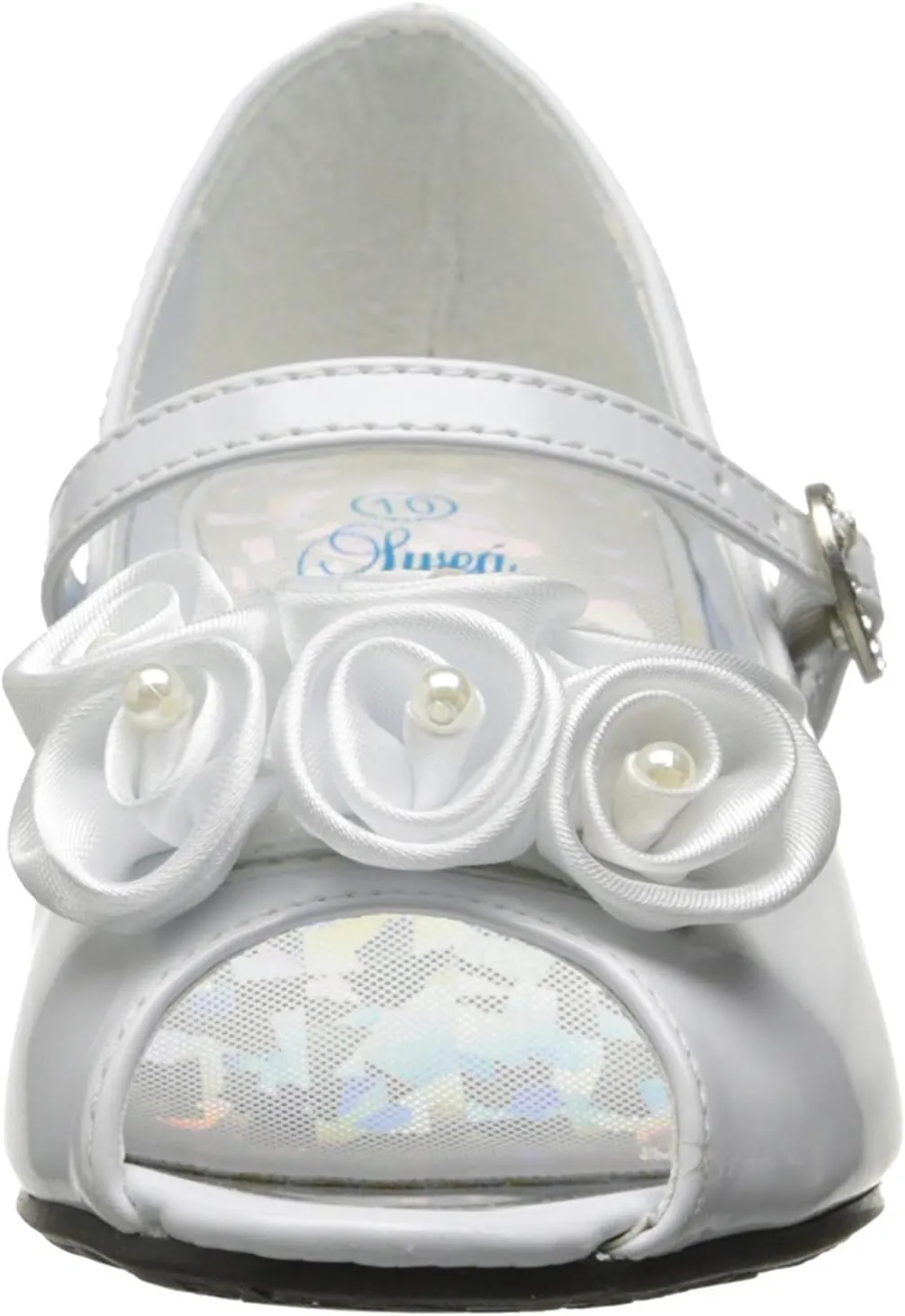 Swea Pea & Lilli Girl's Peep Toe Dress Shoe with Satin Flowers
