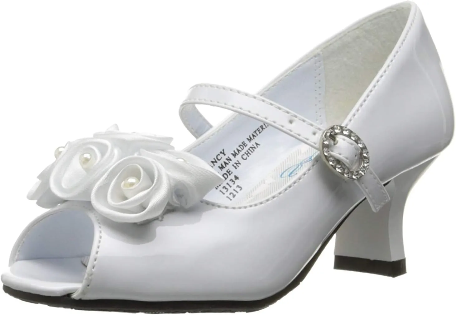 Swea Pea & Lilli Girl's Peep Toe Dress Shoe with Satin Flowers