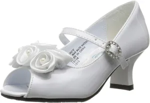 Swea Pea & Lilli Girl's Peep Toe Dress Shoe with Satin Flowers