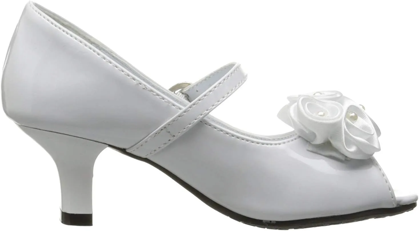 Swea Pea & Lilli Girl's Peep Toe Dress Shoe with Satin Flowers