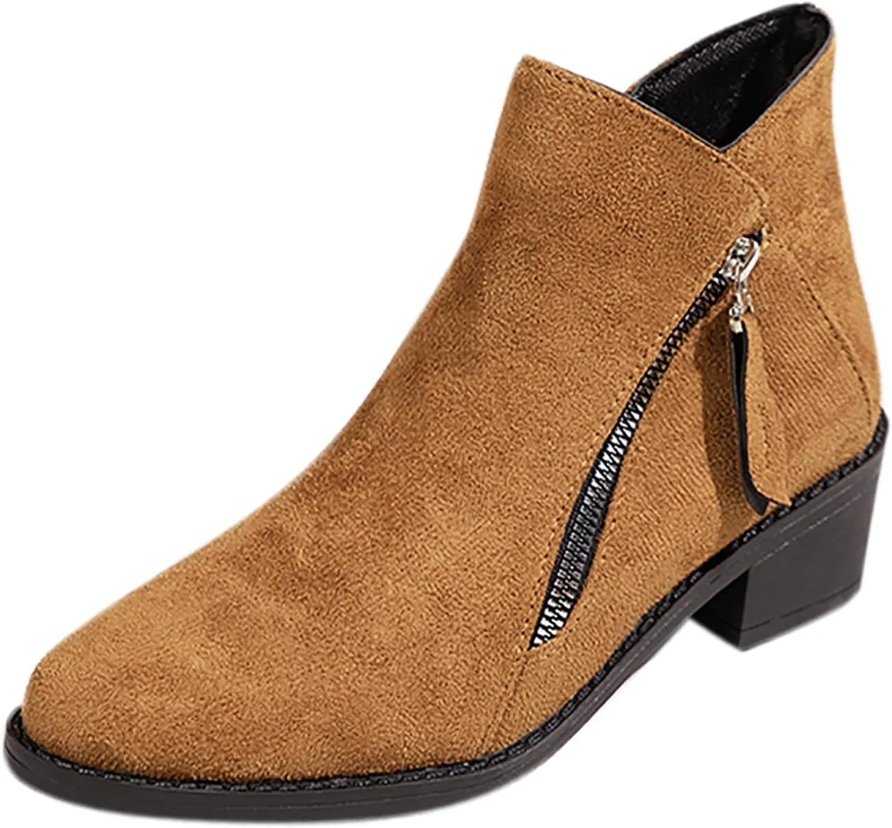 Teen Girls Chunky High Heel Ankle Boots Round Toe Fall Short Booties Leopard Western Shoes Women's Slip On Boot