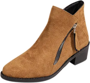 Teen Girls Chunky High Heel Ankle Boots Round Toe Fall Short Booties Leopard Western Shoes Women's Slip On Boot
