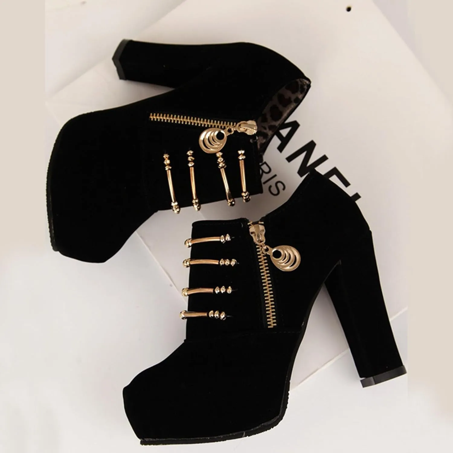 Thick Heel Short Boots for Women High Heel Platform Single Boots Side Leopard Walking High Dress Shoes