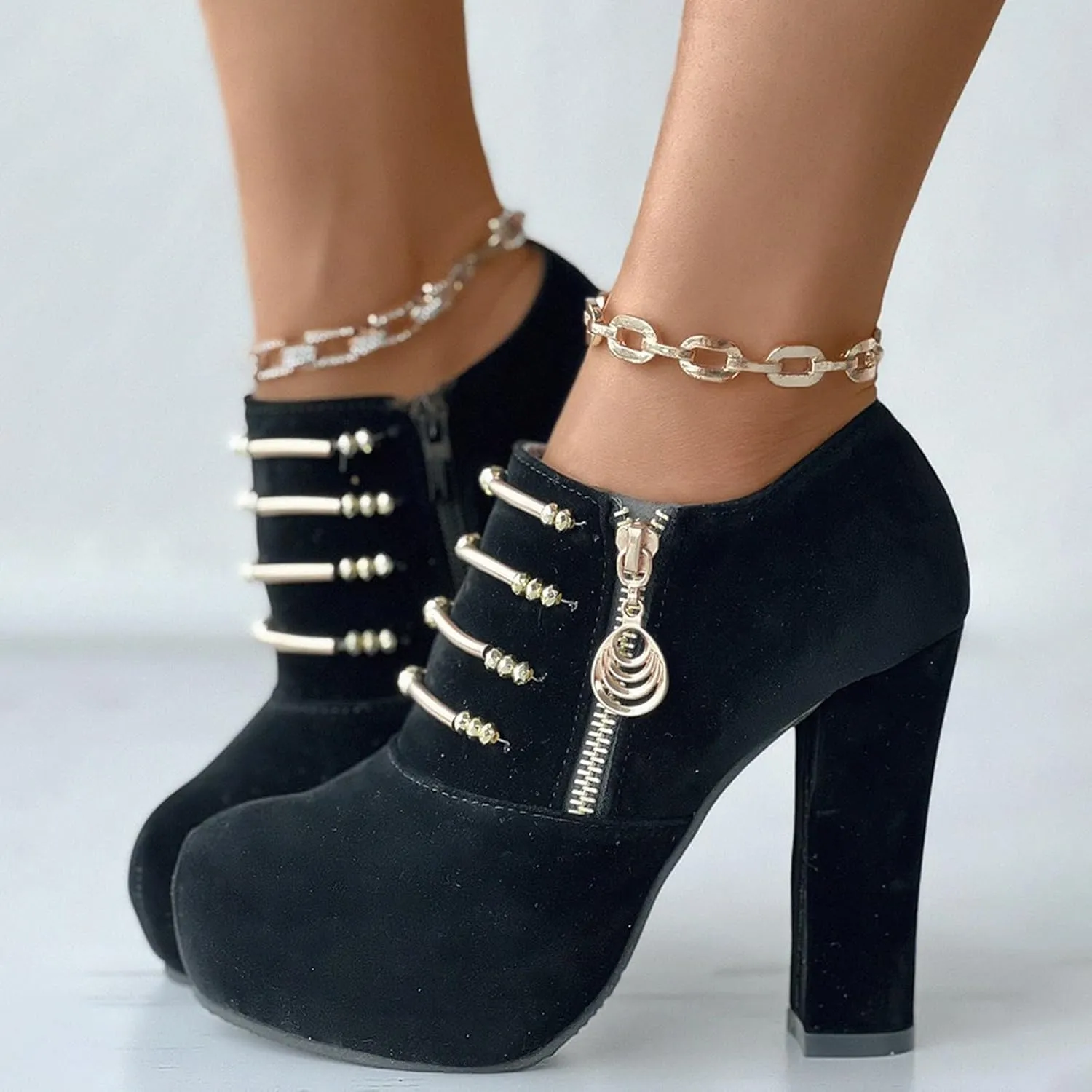 Thick Heel Short Boots for Women High Heel Platform Single Boots Side Leopard Walking High Dress Shoes