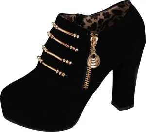 Thick Heel Short Boots for Women High Heel Platform Single Boots Side Leopard Walking High Dress Shoes