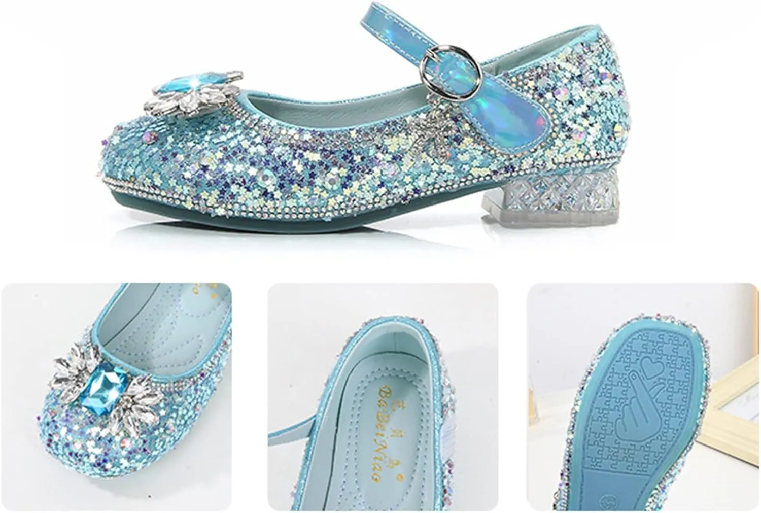 Toddler Girl Shoes Little Kids Glitter Sequins Princess Dress Shoes Low Heels Rhinestone Buckle Mary Jane Sandals