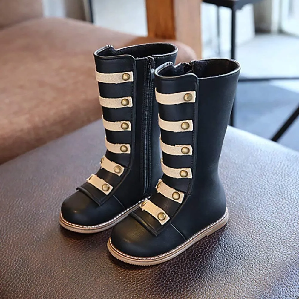 Toddler Little Girls Knee High Fashion Flat Riding Boots Shoes Leather Zipper Winter Boots