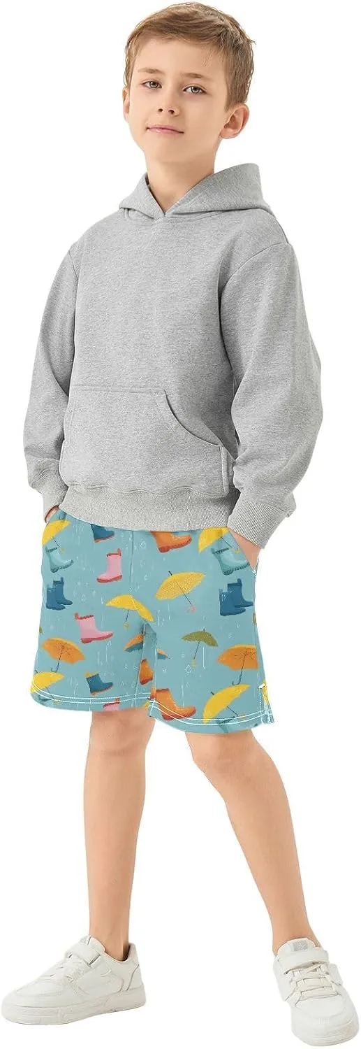 Umbrella Rain Shoes Pattern Boys Active Basketball Shorts Lightweight Summer Sports Shorts with Pockets for Kids