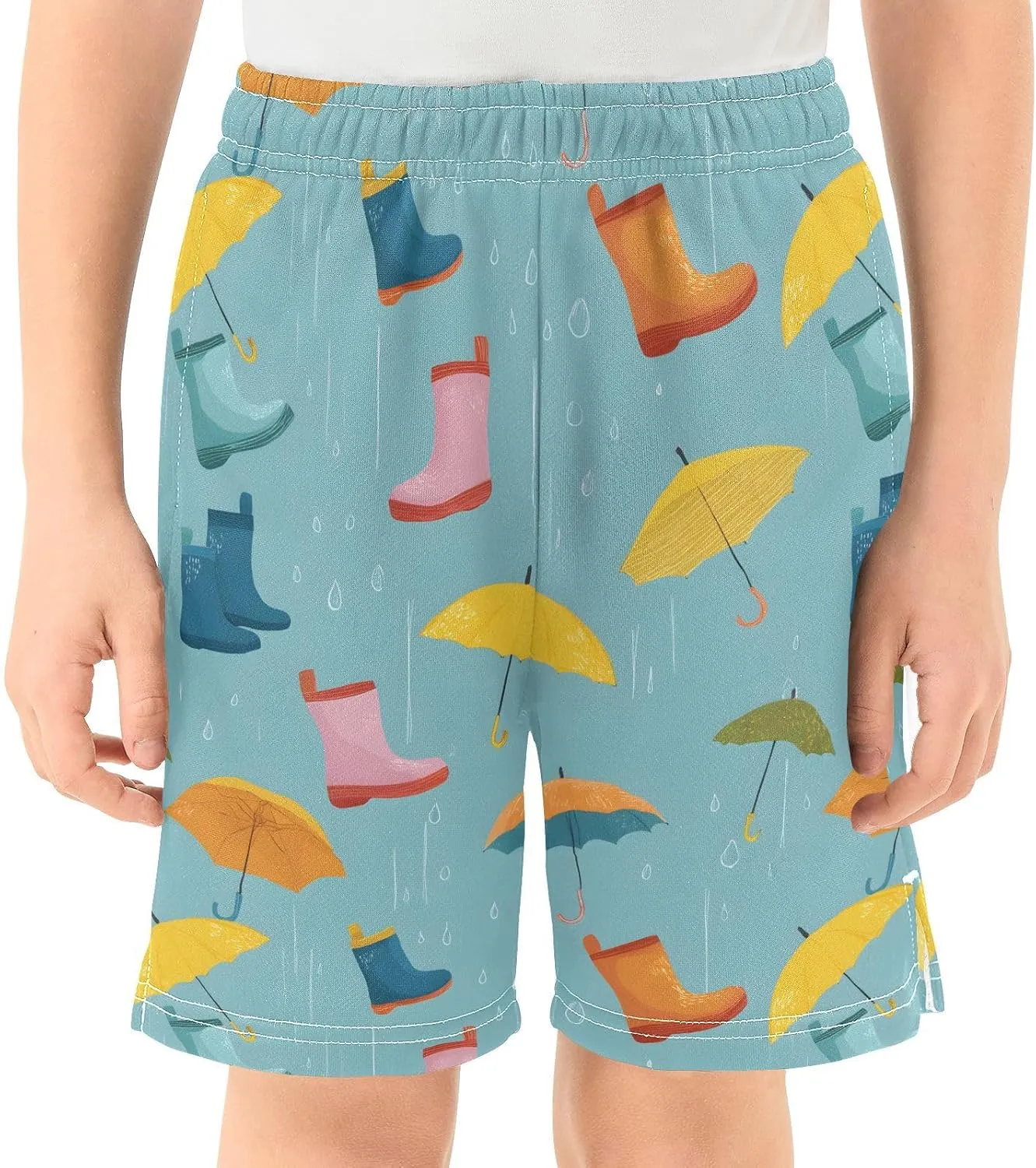 Umbrella Rain Shoes Pattern Boys Active Basketball Shorts Lightweight Summer Sports Shorts with Pockets for Kids