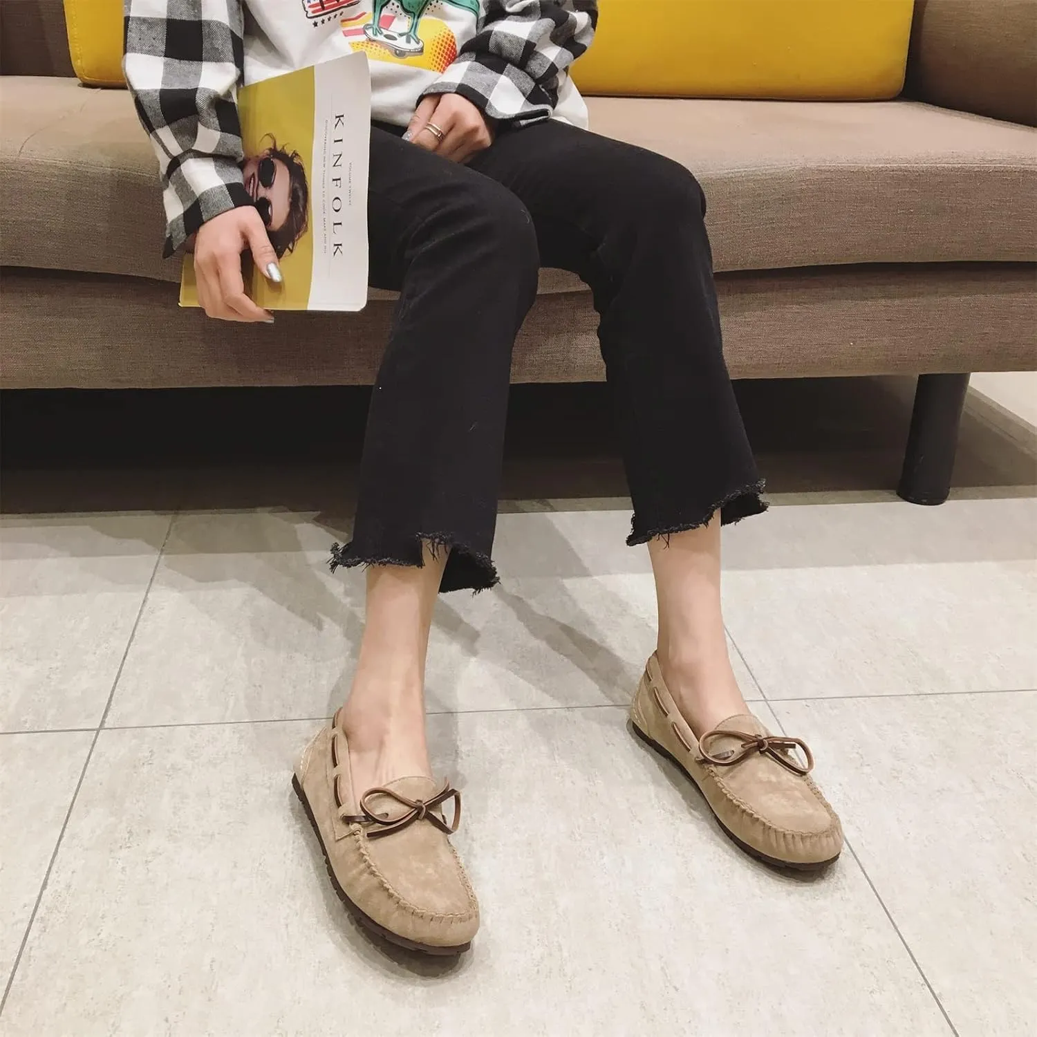 Unifizz Women's Casual Bowknot Moccasins Driving Loafers Slip on Indoor and Outdoor Flat Shoes