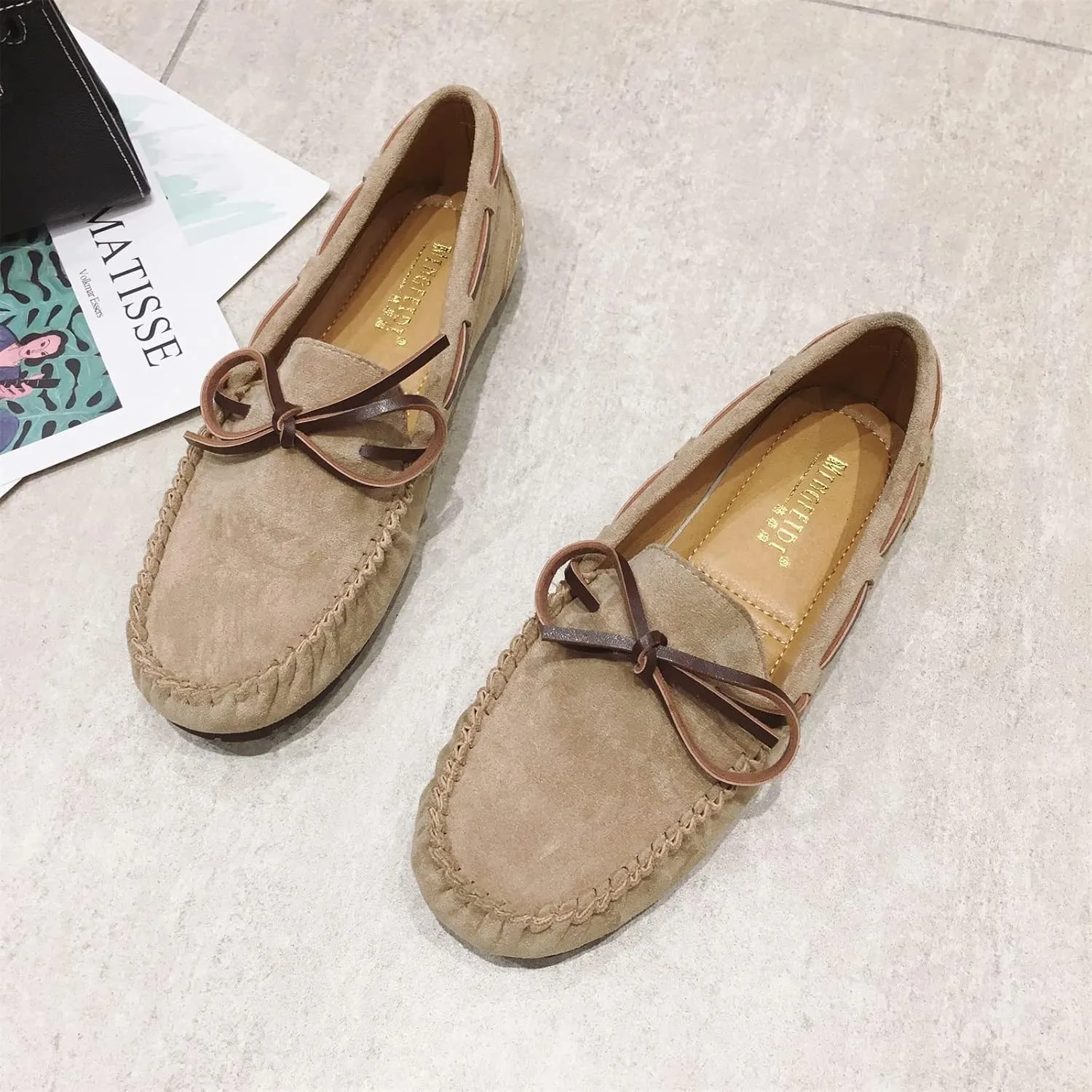 Unifizz Women's Casual Bowknot Moccasins Driving Loafers Slip on Indoor and Outdoor Flat Shoes