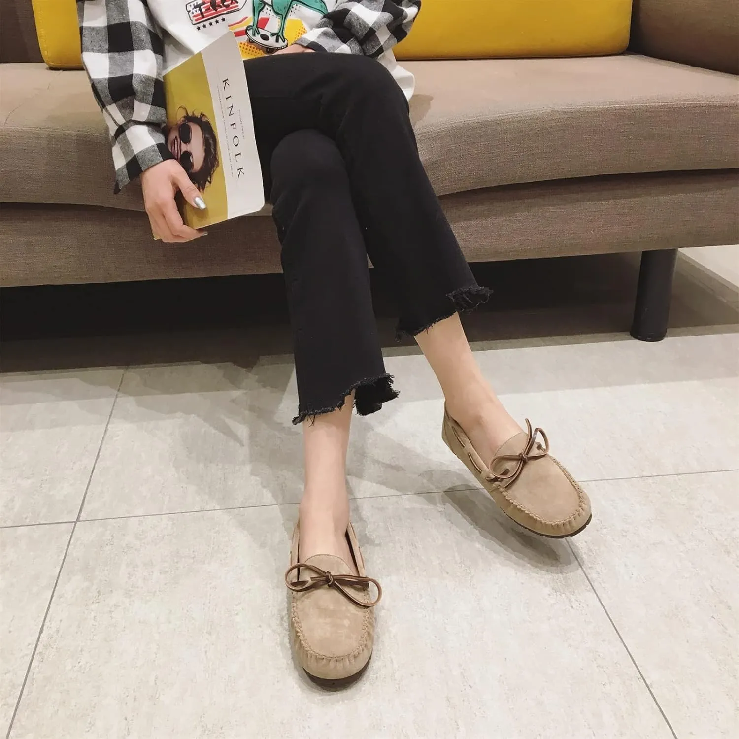 Unifizz Women's Casual Bowknot Moccasins Driving Loafers Slip on Indoor and Outdoor Flat Shoes