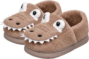 Unisex-Child Plush Faux ?????? Slip on House Slippers Boys Girls Cow ??rocodile Style Indoor Holiday Slippers