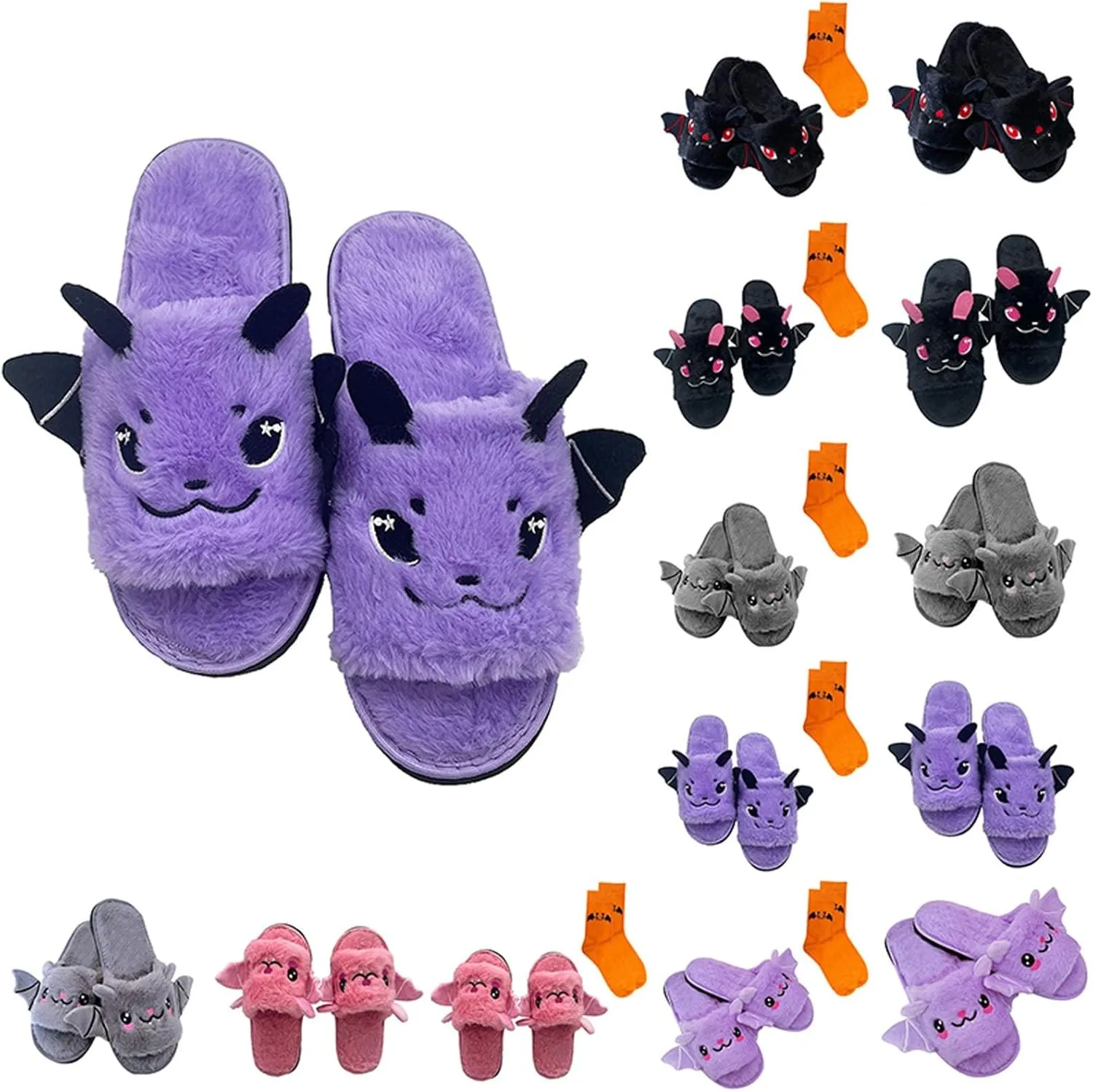 Unisex Toddler Boys Girls Fuzzy Slippers Christmas Cartoon Bat Plush Slippers Non-Slip Sole Indoor House Shoes
