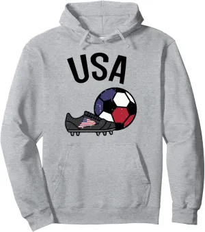 USA Flag Soccer Ball Shoes Football Fan Men Women Boys Kids Pullover Hoodie