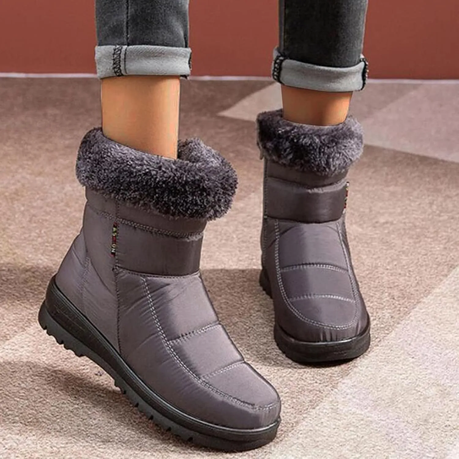 Waterproof Winter Boots Women Wide Width Winter Snow Boots for Women Size 12 Fur Lined Mid Calf Winter Boots Women Womens Rubber Boots Waterproof Size 11 Botas Termicas Para Mujer Con Casquillo