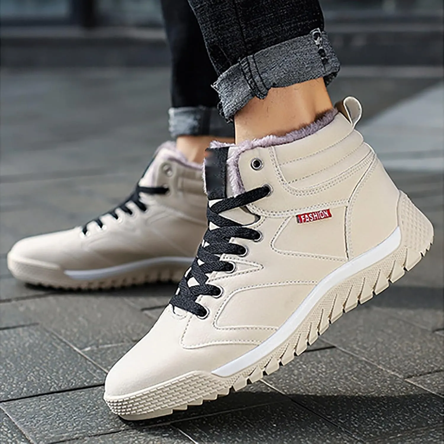 White Furry Snow Boots for Women Short Black Snow Boots Women Fur Lined Boots Womens Warm Boots Womens Winter Boots Waterproof Insulated Ankle Early Prime of Day Deals 2024