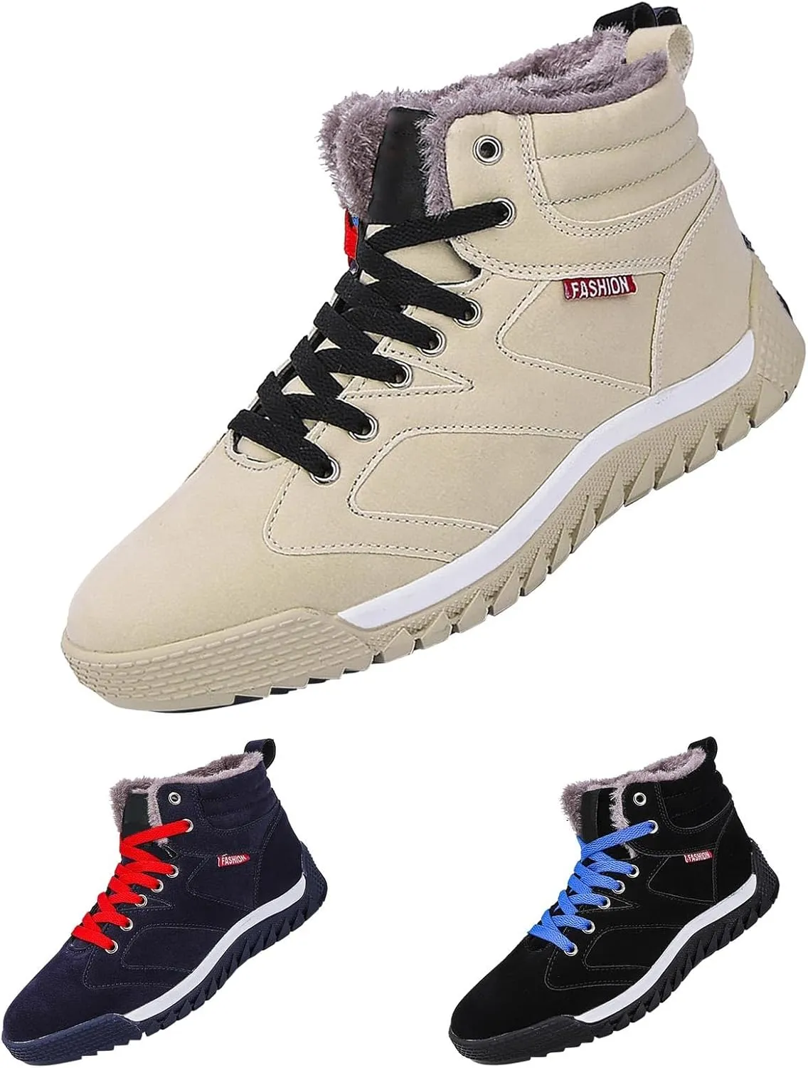White Furry Snow Boots for Women Short Black Snow Boots Women Fur Lined Boots Womens Warm Boots Womens Winter Boots Waterproof Insulated Ankle Early Prime of Day Deals 2024
