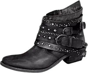 Winter Boots for Women Ankle Black Flat Booties Boho Boots for Women Womens Work Boot Solid Color Comfy Casual Lug Sole Low Heel Chelsea Fashion
