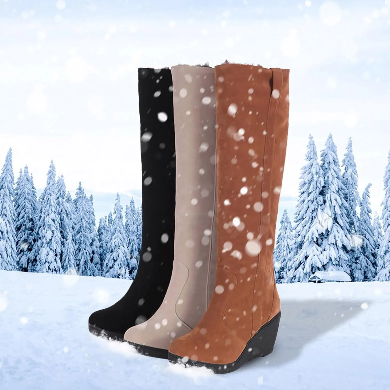 Winter Boots for Women Snow Boots for Women Comfortable Flock Fall and Winter Warm Snow Long Boots Knee High Shoes