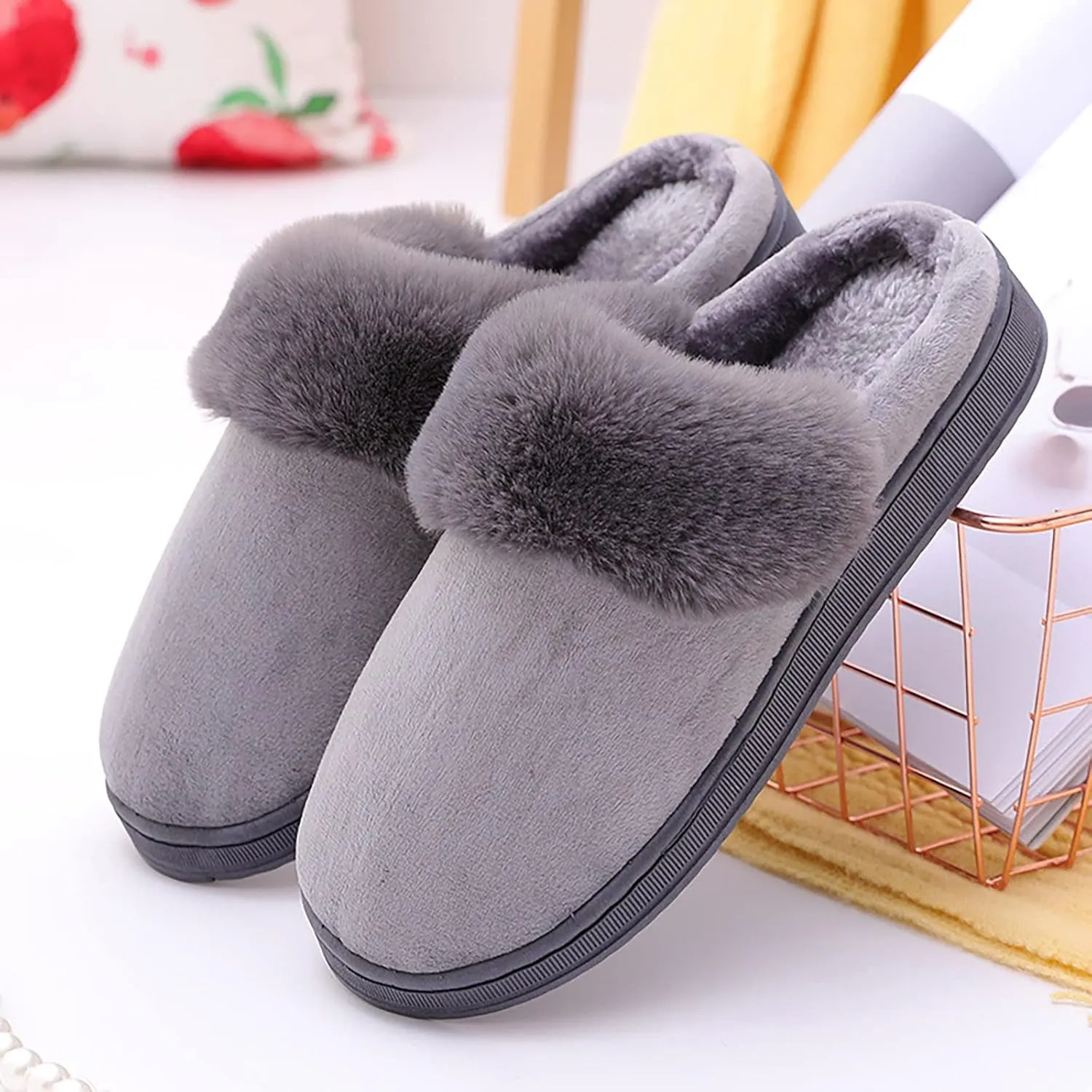 Winter Slippers for Women with Arch Support House Slippers for Guests Foot Warming Slippers Hotel Slippers Open Toe Christmas Shower Curtain Gifts for Him 2023