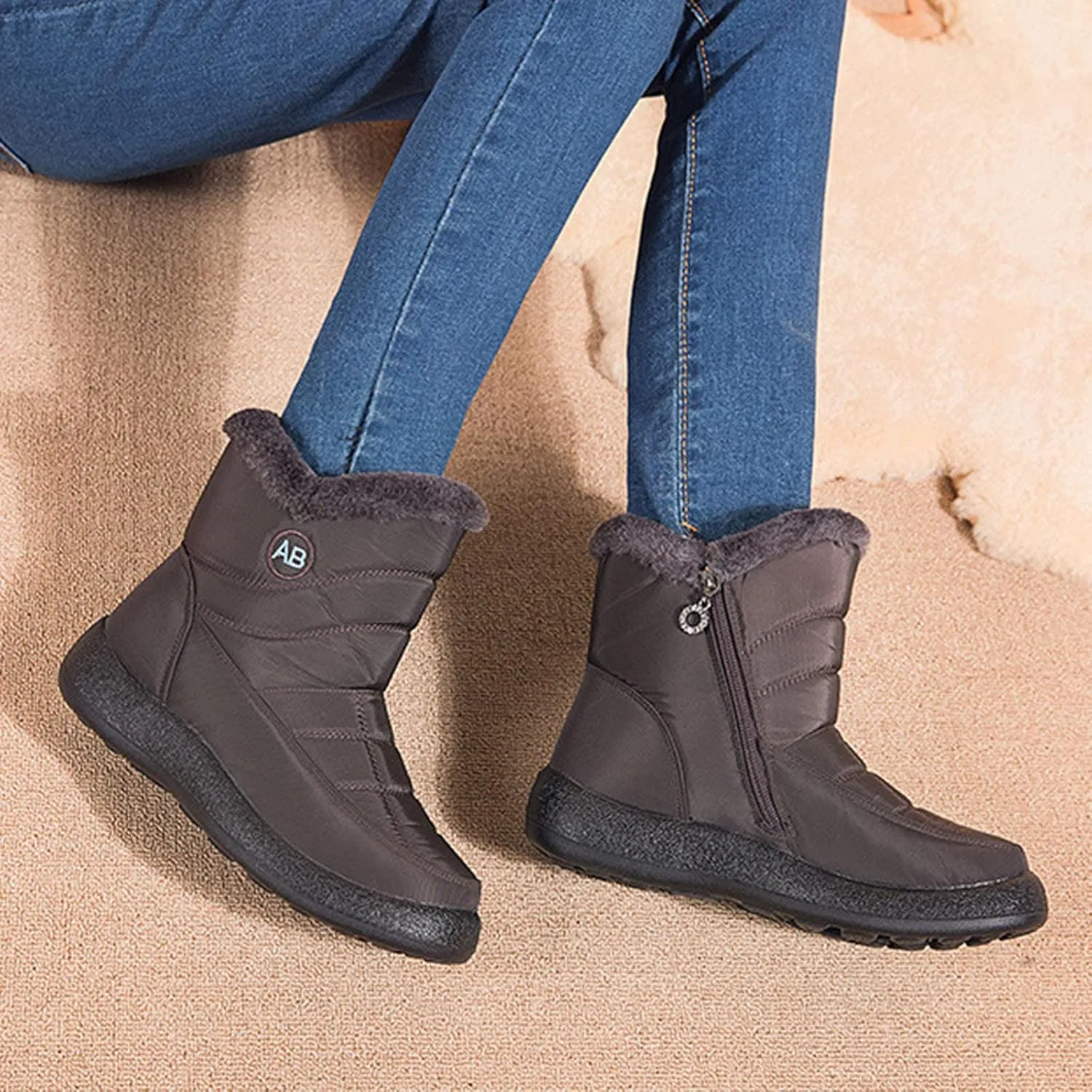 Winter Snow Boots for Women Snow Boots for Women Womens Winter Boots Waterproof Cloth Comfortable Side Zipper Boots