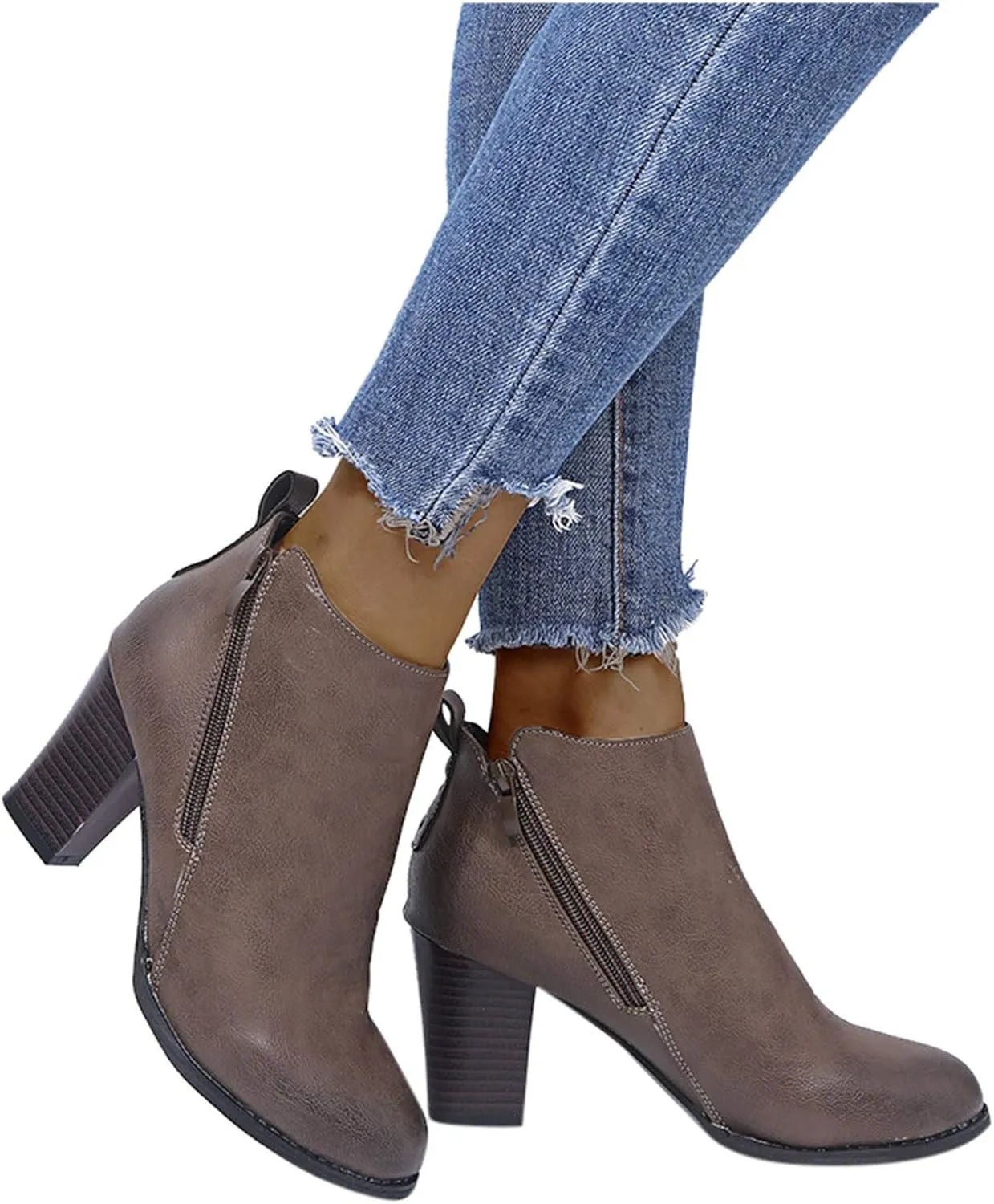 Women's Ankle Boots & Booties Booties for Women 2024 with Heel Black Leather Boots Men Ankle Bootie for Women Low Heel Solid Color Comfy Casual Daily Deals