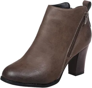 Women's Ankle Boots & Booties Booties for Women 2024 with Heel Black Leather Boots Men Ankle Bootie for Women Low Heel Solid Color Comfy Casual Daily Deals