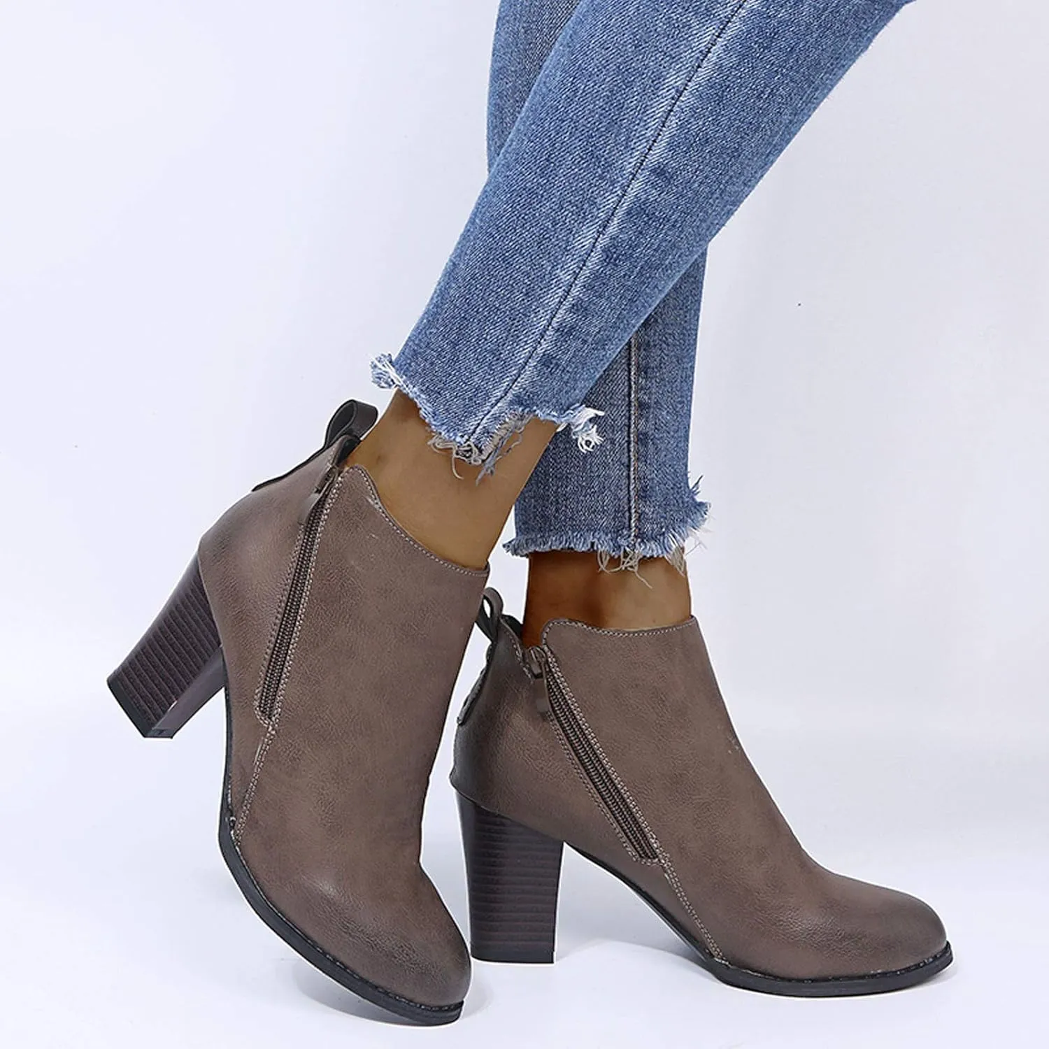Women's Ankle Boots & Booties Booties for Women 2024 with Heel Black Leather Boots Men Ankle Bootie for Women Low Heel Solid Color Comfy Casual Daily Deals