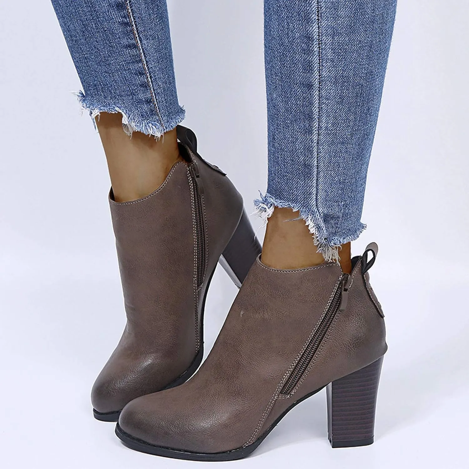 Women's Ankle Boots & Booties Booties for Women 2024 with Heel Black Leather Boots Men Ankle Bootie for Women Low Heel Solid Color Comfy Casual Daily Deals