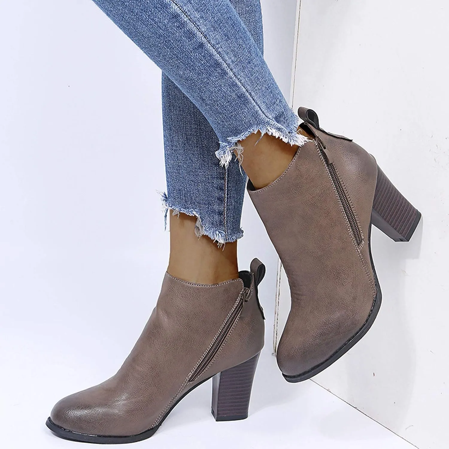 Women's Ankle Boots & Booties Booties for Women 2024 with Heel Black Leather Boots Men Ankle Bootie for Women Low Heel Solid Color Comfy Casual Daily Deals