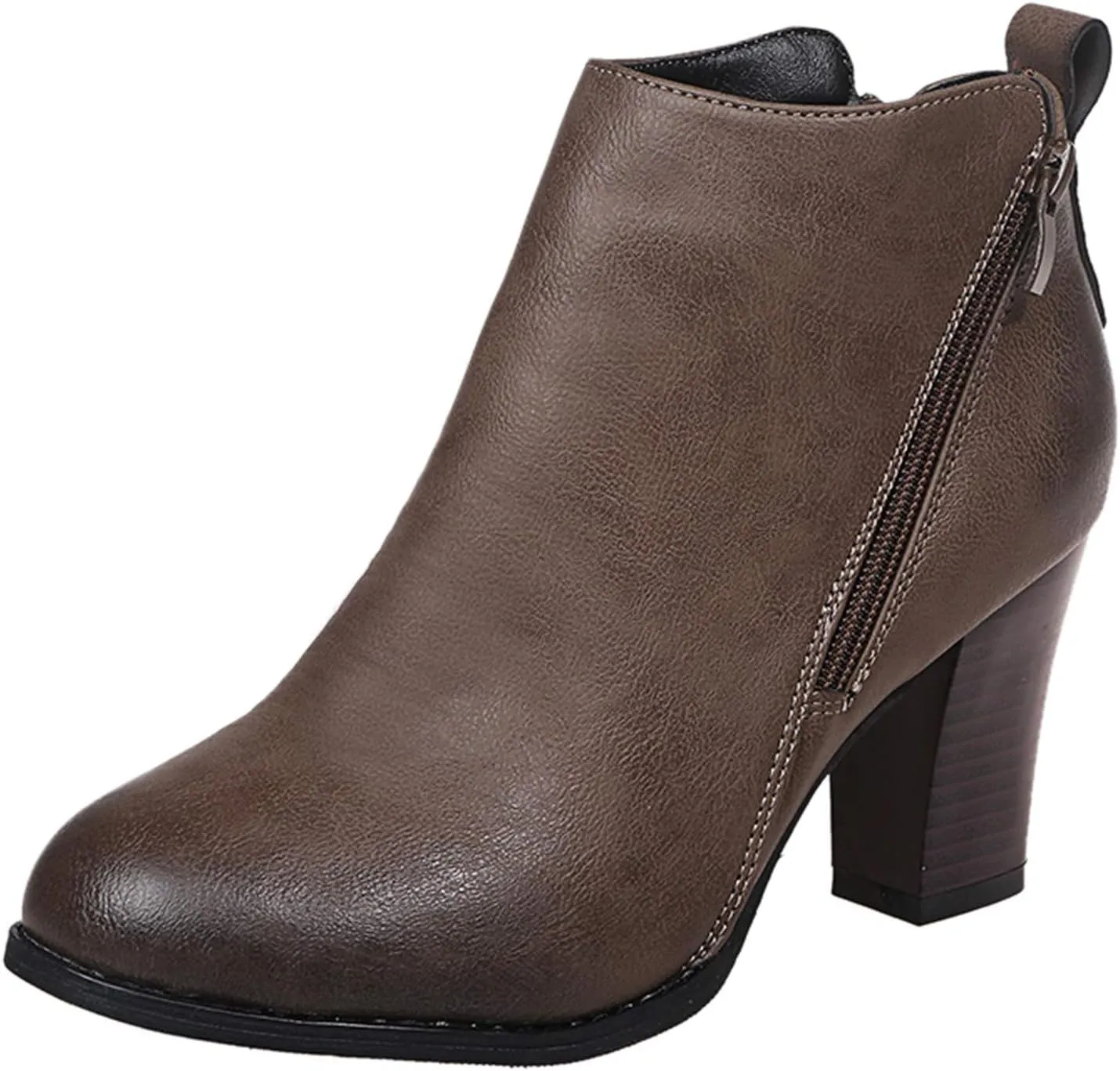 Women's Ankle Boots & Booties Booties for Women 2024 with Heel Black Leather Boots Men Ankle Bootie for Women Low Heel Solid Color Comfy Casual Daily Deals