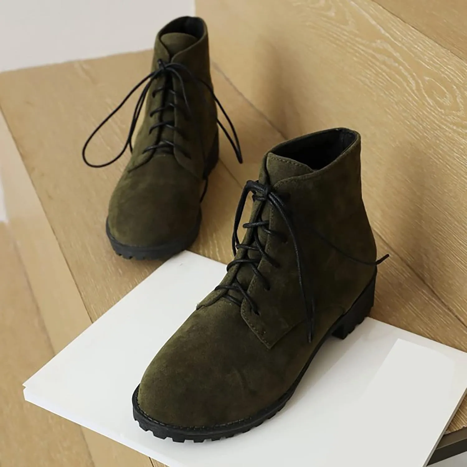 Womens Ankle Boots Comfortable Booties for Women Cowgirl Boots Women Brown Boot Laces Cozy Warm Lightweight Slip on Pointed Toe Chunky Stacked Heel