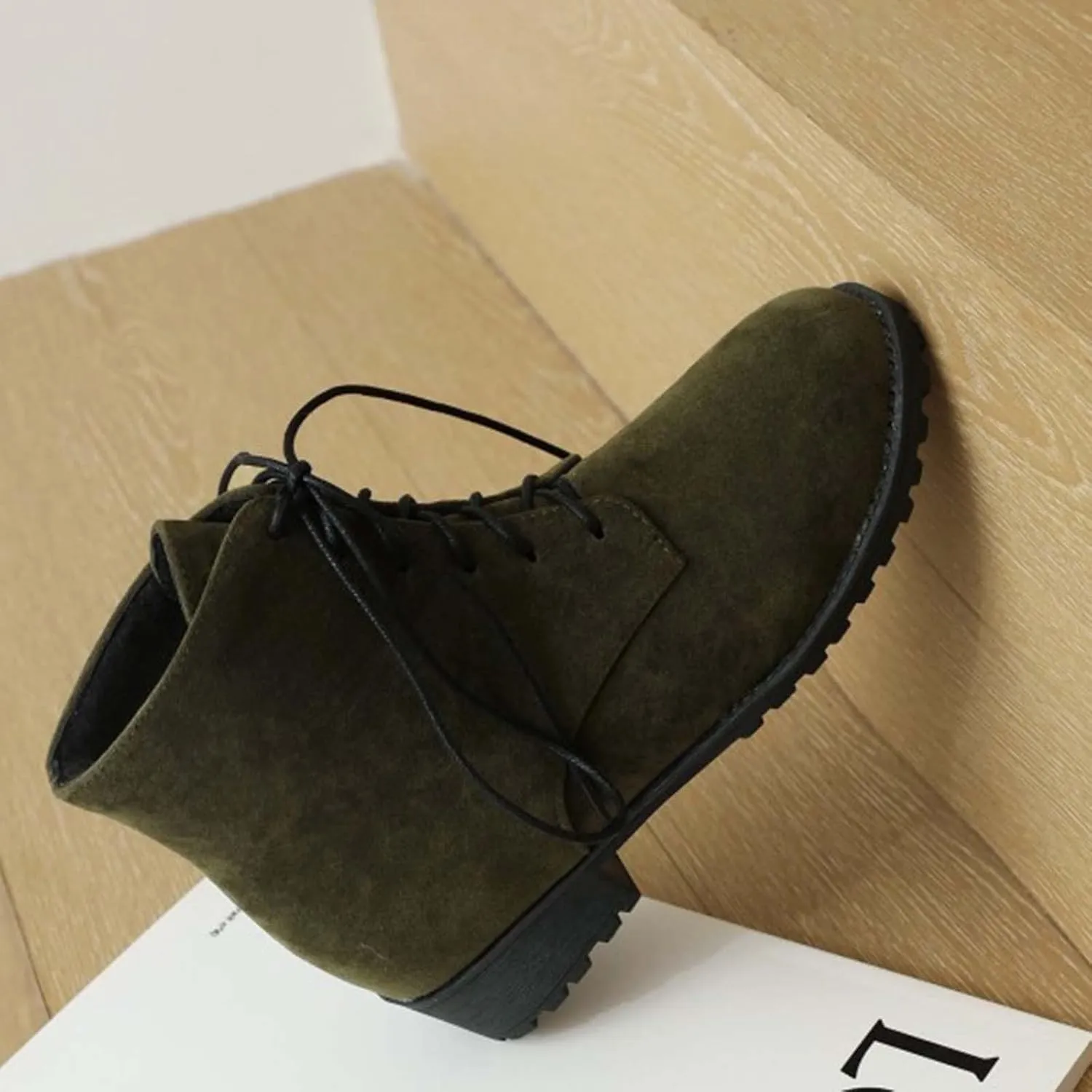 Womens Ankle Boots Comfortable Booties for Women Cowgirl Boots Women Brown Boot Laces Cozy Warm Lightweight Slip on Pointed Toe Chunky Stacked Heel