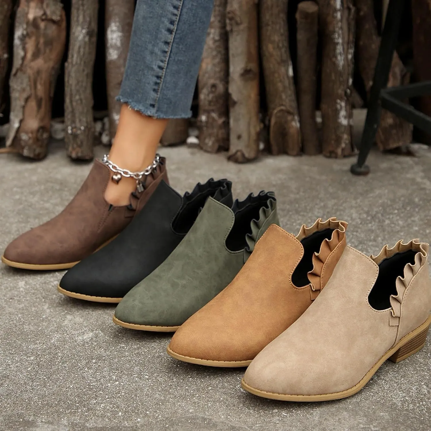 Womens Ankle Boots Low Heel Chelsea Boots Women Women's Ankle Boot Pointed Toe Pull on Fashion Riding Boots For Women