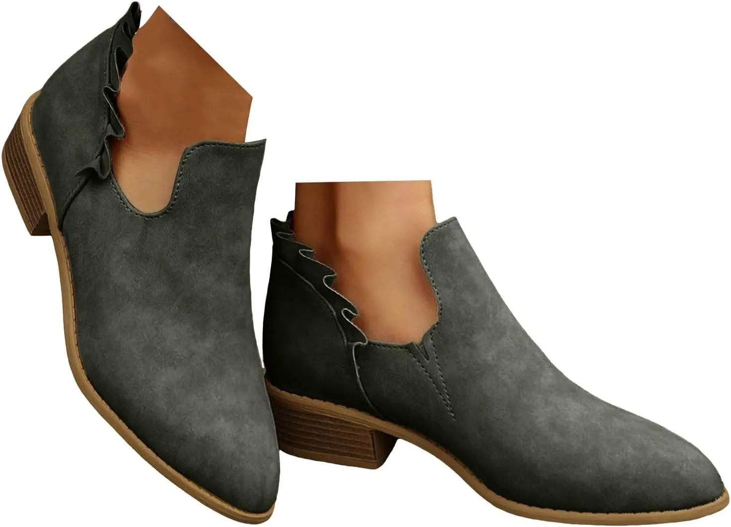 Womens Ankle Boots Low Heel Chelsea Boots Women Women's Ankle Boot Pointed Toe Pull on Fashion Riding Boots For Women