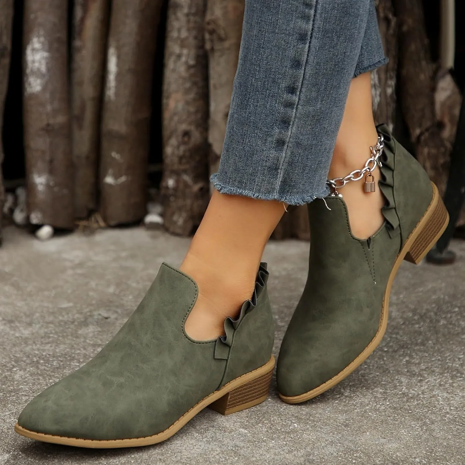 Womens Ankle Boots Low Heel Chelsea Boots Women Women's Ankle Boot Pointed Toe Pull on Fashion Riding Boots For Women