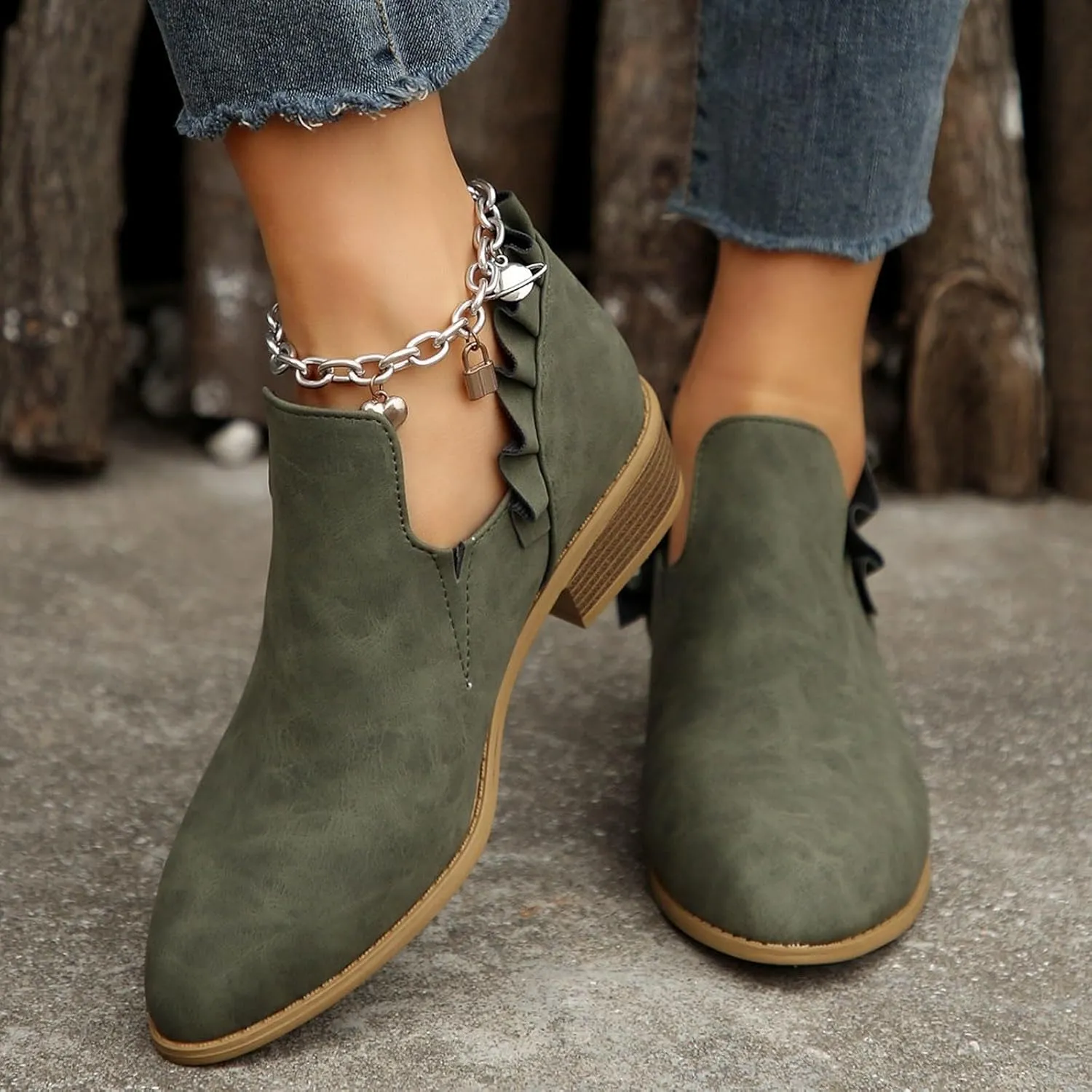 Womens Ankle Boots Low Heel Chelsea Boots Women Women's Ankle Boot Pointed Toe Pull on Fashion Riding Boots For Women