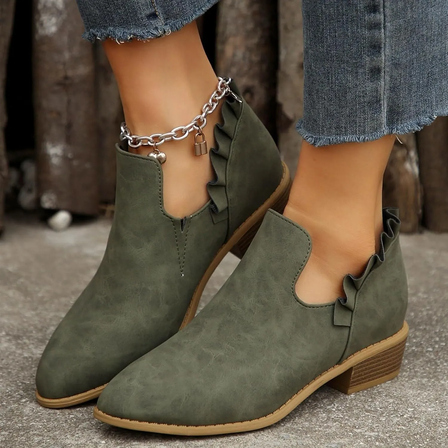 Womens Ankle Boots Low Heel Chelsea Boots Women Women's Ankle Boot Pointed Toe Pull on Fashion Riding Boots For Women