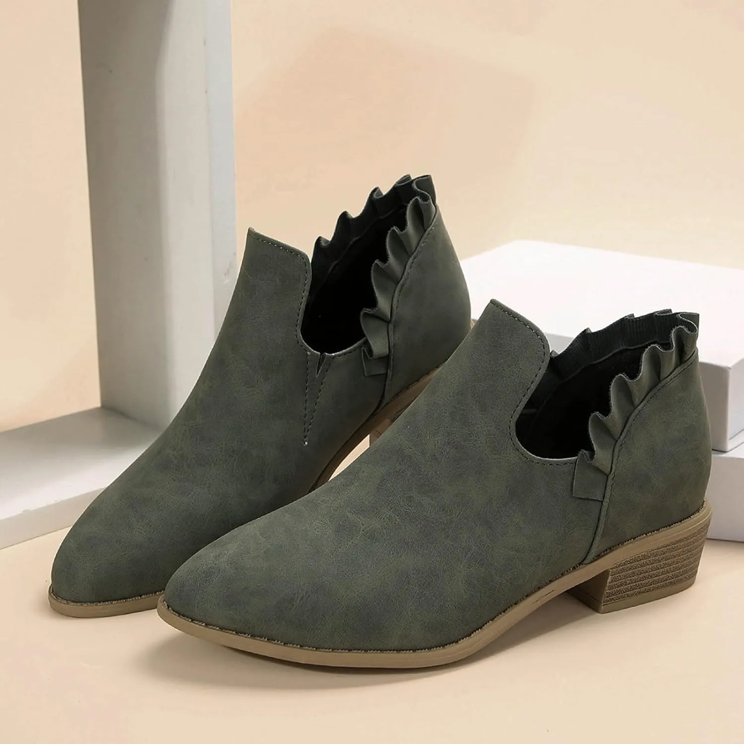 Womens Ankle Boots Low Heel Chelsea Boots Women Women's Ankle Boot Pointed Toe Pull on Fashion Riding Boots For Women