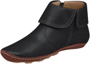 Womens Ankle Boots No Heel Arch Support Booties Side Zipper Vintage Leather Boots Flat Heel Dressy Booties