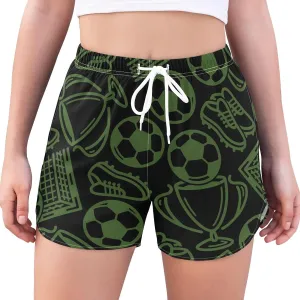 Women's Athletic Shorts Soccer Trophy Shoes Black Workout Running Gym Quick Dry Liner Shorts with Pockets