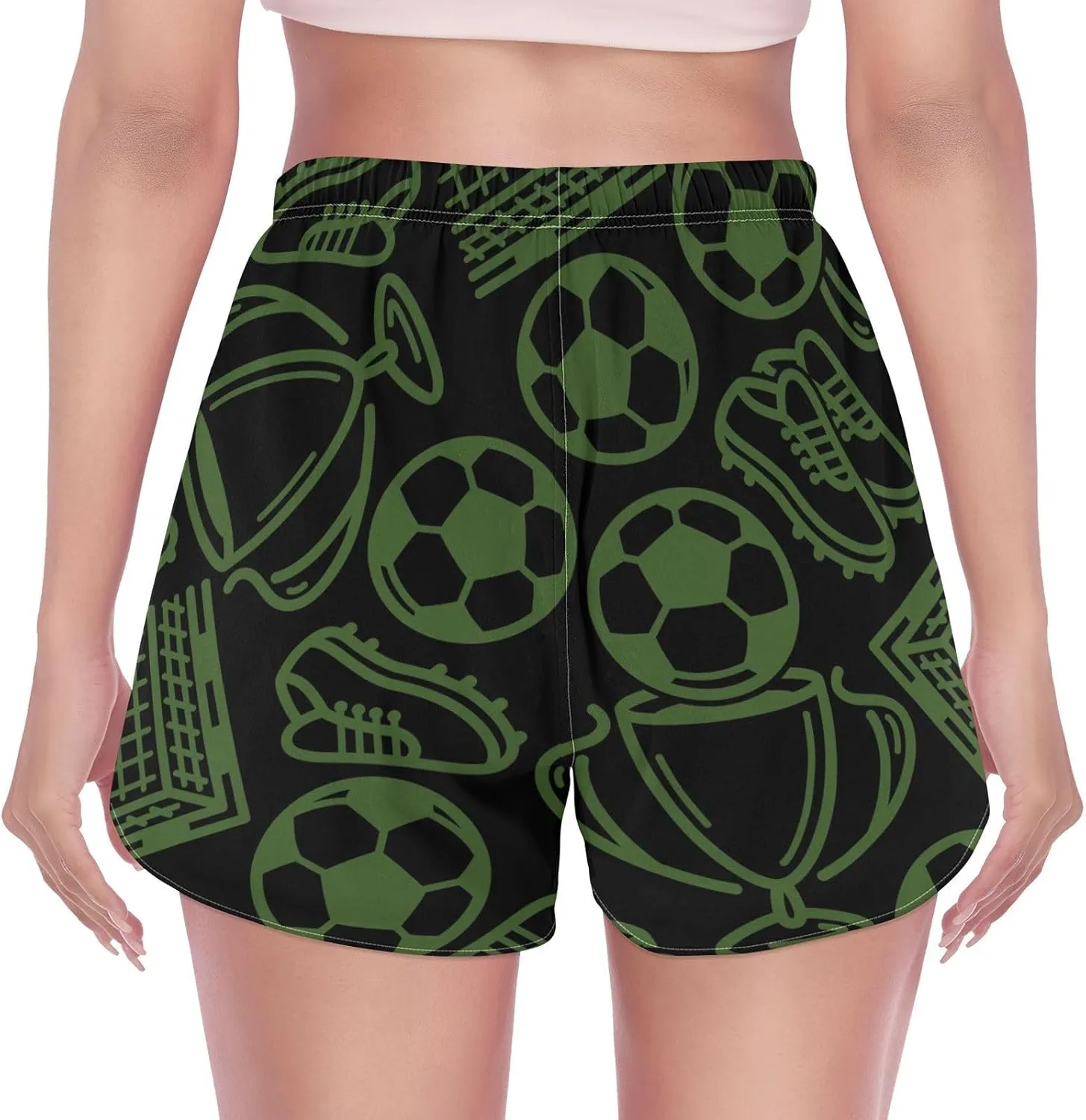 Women's Athletic Shorts Soccer Trophy Shoes Black Workout Running Gym Quick Dry Liner Shorts with Pockets