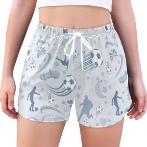 Women's Athletic Shorts Soccer Trophy Shoes Blue Workout Running Gym Quick Dry Liner Shorts with Pockets