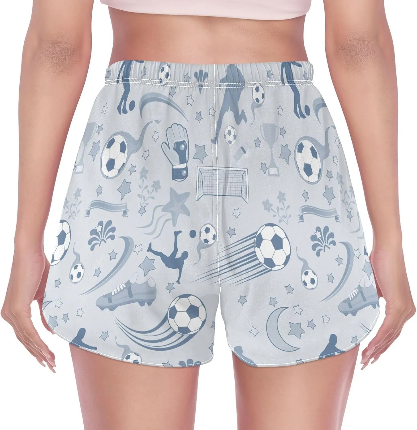 Women's Athletic Shorts Soccer Trophy Shoes Blue Workout Running Gym Quick Dry Liner Shorts with Pockets