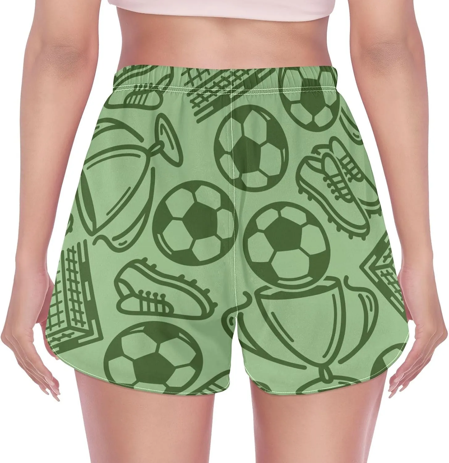 Women's Athletic Shorts Soccer Trophy Shoes Green Workout Running Gym Quick Dry Liner Shorts with Pockets