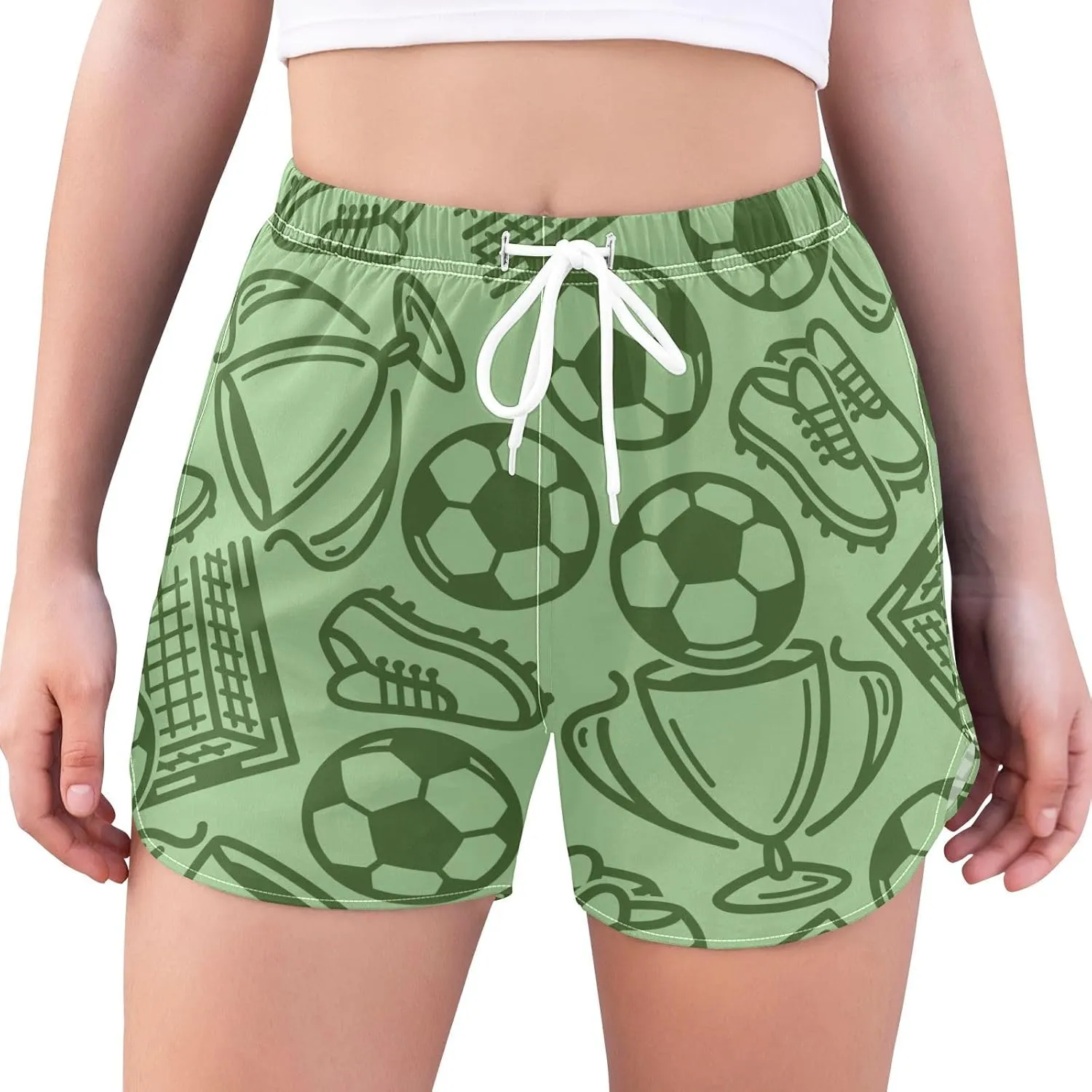Women's Athletic Shorts Soccer Trophy Shoes Green Workout Running Gym Quick Dry Liner Shorts with Pockets