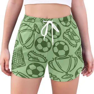 Women's Athletic Shorts Soccer Trophy Shoes Green Workout Running Gym Quick Dry Liner Shorts with Pockets