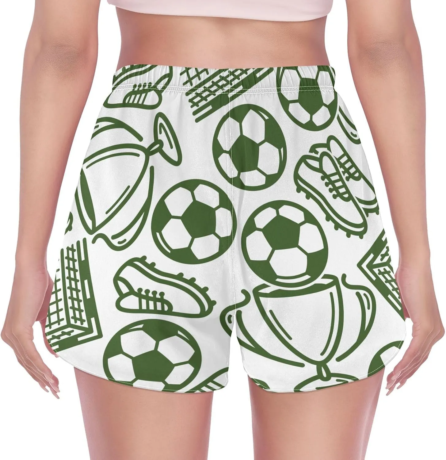 Women's Athletic Shorts Soccer Trophy Shoes Workout Running Gym Quick Dry Liner Shorts with Pockets
