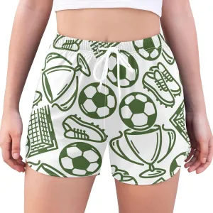 Women's Athletic Shorts Soccer Trophy Shoes Workout Running Gym Quick Dry Liner Shorts with Pockets